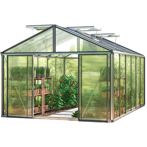 GFP Serre Asteria 24 Light 311x460 cm avec cadre de fondation intégré Panneaux double paroi 12 mm, couleur aluminium nature