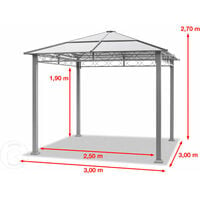 Pavillon de Jardin 3x3 m tonnelle ALU Deluxe imperméable Tente de réception 4 côtés en Toit en PC - taupe