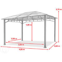 Tonnelle de jardin 3x4 m structure en Aluminium toit polycarbonate épaisseur env. 8 mm pavillon de jardin rideaux non inclus - Gris