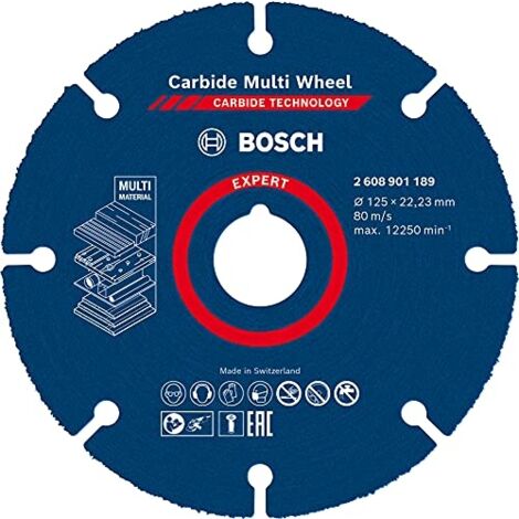 Disque à tronçonner 125 mm – Épaisseur 1 mm – Alésage 22,23 mm – Pour béton, métal, bois dur – Technologie Bosch Carbide (1/10)