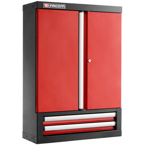 Facom – Meuble haut 2 portes pleines et 2 tiroirs – Armoire avec suspension verticale – Acier laqué époxy – Verrouillage centralisé (1/2)