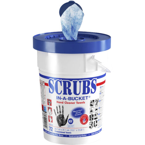 Seau de 72 lingettes nettoyantes pour les mains 109731 – Biodégradables – Nettoyage efficace d'outils et équipements – Scrubs