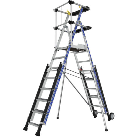 Tubesca Comabi – Plateforme échafaudage 2272953 8 à 11 marches – Garde-corps lisses – Charge max 150 kg – Plancher en bois éco-sourcé