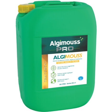 Antimousse pour toit, mur et sol 30L – Élimine lichens, algues et moisissures – Application facile sans rinçage – Algimouss