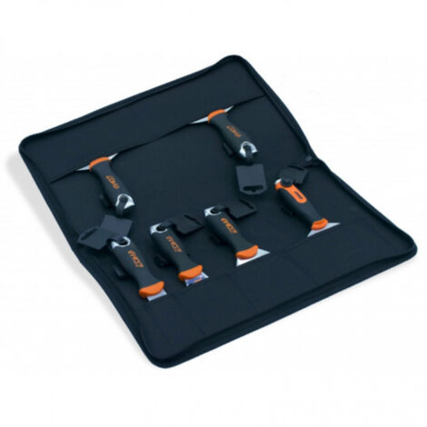 Edma – Lot de 4 couteaux à enduire inox – Lames souples 4/10/15/20/24 cm – Manche bi-matière – Sacoche nylon avec 6 inserts (1/2)