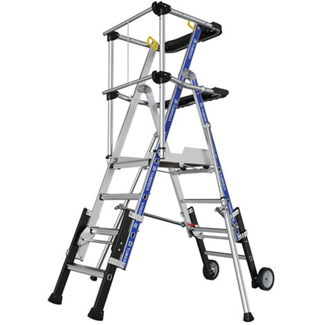 Tubesca Comabi – Plateforme échafaudage télescopique 3-4 marches – Aluminium – Charge maximale 150 kg – Hauteur de travail 3,02 m – Garde-corps rigide (1/5)