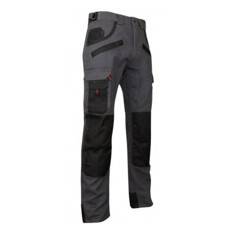 LMA – Pantalon de travail gris nuit/noir T.48 – Renforts Oxford 900D – Tissu respirant 60% coton 40% polyester – Poches genouillères double position