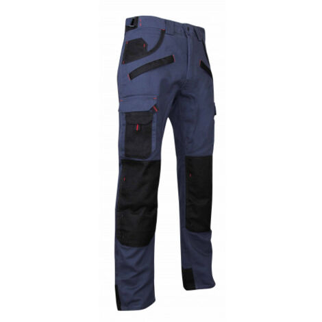 LMA – Pantalon de travail multipoches à genouillères bleu nuit/noir – Renfort oxford 900D imperméable – Taille 42 – Normes EN 14404 niveau 1 (1/3)