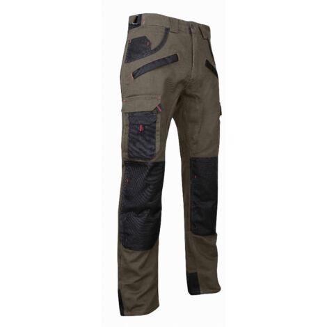 LMA – Pantalon de travail multipoches à genouillères taupe/noir – Renfort oxford 900D imperméable – Taille 40 – Normes EN 14404 niveau 1