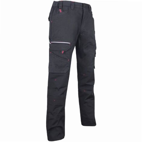 LMA – Pantalon de travail multipoches en tissu canvas noir 250 g/m² – Renforts pour durabilité – Taille 46 – Anneau D pour outils