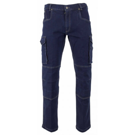 LMA – Jean denim stretch bleu – Pantalon de travail multipoches – Coupe ajustée – Norme EN 14404 niveau 1 – Taille 44
