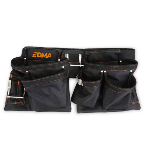 Edma – Ceinture porte-outils 280055 – Nylon ajustable avec 12 rangements – 2 crochets métalliques porte marteaux – Pour chantiers humides