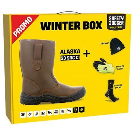 Safety Jogger – Bottes de sécurité en cuir fourrées Alaska S3 SRC CI – Semelle antiperforation acier – Isolation au froid – Coffret Winter Box avec accessoires (1/5)