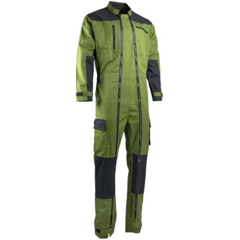 LMA – Combinaison de travail TRIDENT bicolore – Vert mousse/noir – Taille XL – 2 poches poitrine zippées – Insertion rétroréfléchissante (1/2)