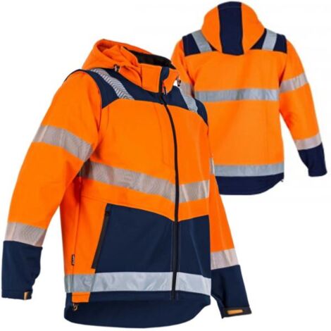 LMA – Veste haute-visibilité softshell 3 couches – Imperméable 5000 mm – Respirabilité 800g/m²/24h – Orange fluo/marine – Taille S