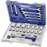 Facom – Coffret cliquet et douilles 1/2'' 25 pièces E032937 – Douilles 6 pans de 8 à 32 mm – 1 cliquet tête ronde – Rallonge 130 mm