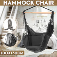 Hammock Chair Hanging Swing Outdoor Garden with 2 Cushions 130x100CM Dark Gray