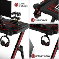 Gaming Computer Desk 110X70X75cm RGB LED Lights w/ Cup Holder Headphone Hook Work Desk Red
