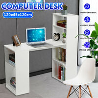 Computer Desk White Corner H Shaped Laptop Working Table Book Shelves Home