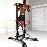 Pull Up Station 75x85x230cm Black+Red Power Tower Chin Dip Bar Adjustable Home Exercise Gym Workout