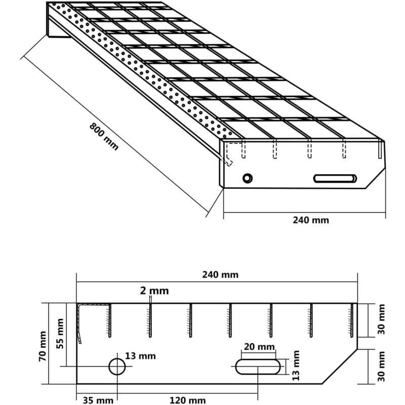 4x Gitterroststufen Treppenstufen Geschmiedet Verzinkter Stahl 800x240 mm Q8D5 