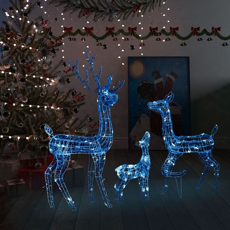 YOUTHUP LED-Rentier-Familie Weihnachtsdeko Acryl 300 LEDs Blau