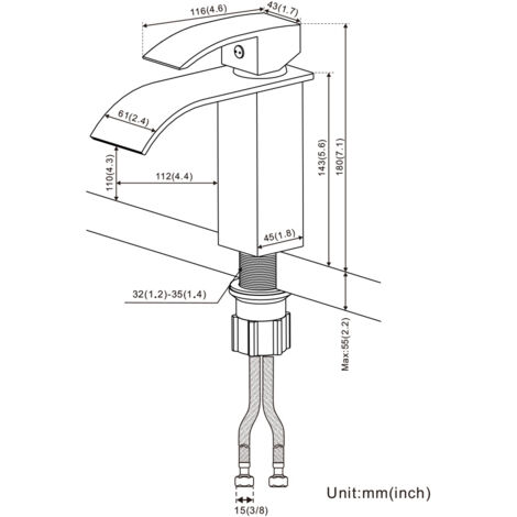 CECIPA Cascada Grifo para Lavabo de Baño, Monomando Grifo de Cuenca Mezclador Agua Fria y Caliente, Latón Cromado