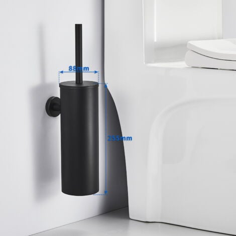 Auralum Noir Brosse de Toilette avec Porte-balai WC Mural pour Salle de Bains en Acier Inoxydable