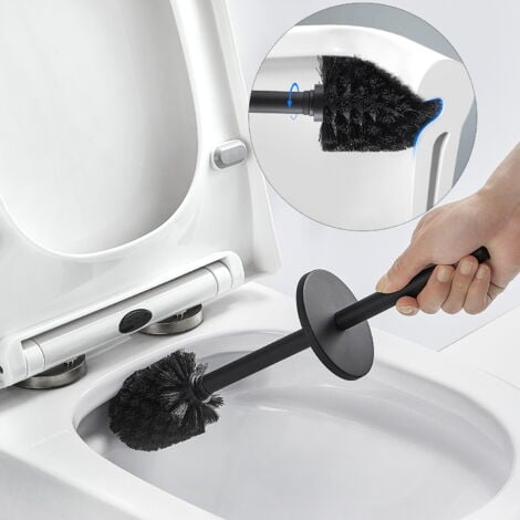 Auralum Noir Brosse de Toilette avec Porte-balai WC Mural pour Salle de Bains en Acier Inoxydable