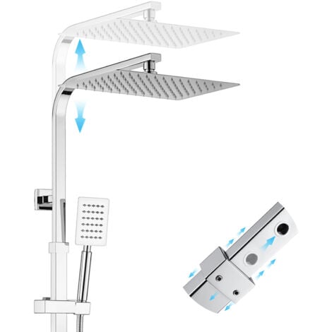 Colonne de Douche avec Mitigeur thermostatique, Haute Réglable 98-129 cm, Ensemble de Douche en Acier Inox, Pomme haute 30x20 cm
