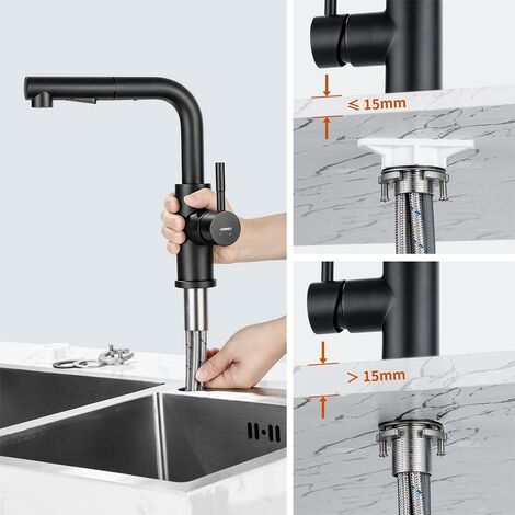 Robinet Cuisine Douchette Extractible, Lonheo Mitigeur Evier Cuisine avec Douchette, Robinetterie de Cuisine 2 Modes Spray, Froid & Chaud Disponible