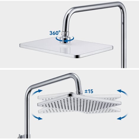 Auralum Colonne de Douche avec Mitigeur Douche Monocommande, Ensemble de Douche Réglable en Hauteur, Mitigeur Mécanique Système de Douche avec Tête de Douche et Douchette, Chromé