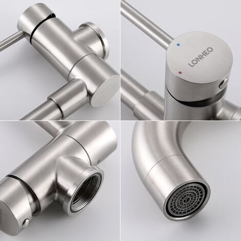 Lonheo Mitigeur Cuisine Rabattable Pivotant à 360°, Robinet de Cuisine avec Poignée Pliable Contre Fenêtre, Robinet Mitigeur Evier Acier Inox 304 à Eau Chaude et Froide pour Cuisine