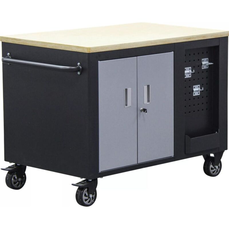 Servante D'atelier Professionnelle BGS Technic - 10 Tiroirs, Armoire Et Plateau Bois
