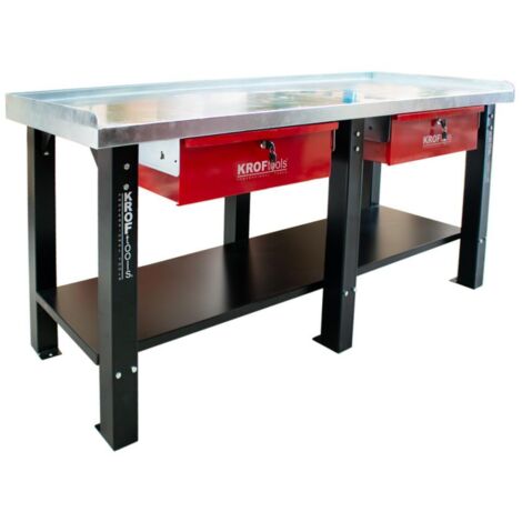 Établi d'atelier 200 cm avec 2 tiroirs – Dimensions 2000 x 700 x 850 mm – Charge maximale 500 kg – Pour bois dur et teck – Kroftools