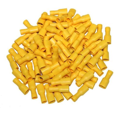 Oc-Pro – Cosses électriques femelles plates totalement isolées jaunes 6.3 mm – Double sertissage pour connexions sécurisées – Lot de 50 cosses