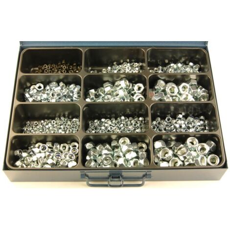 Oc-Pro – Assortiment de 1270 écrous standards et freins – Zingués – Tailles 4 à 12 mm – Filetage métrique pas standard pour pro