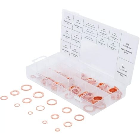 Assortiment bgs de bagues, rondelles, 150 joints d'etancheite cuivre