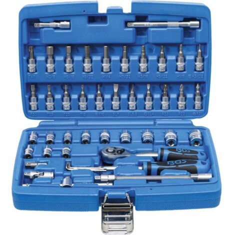 Bgs Technic – Coffret cliquet et douilles 1/4 – 46 pièces – Cliquet 72 dents – Rallonges 50 et 100 mm – Douilles 6 pans et Torx en acier chrome-vanadium (1/4)