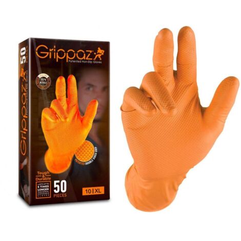 GANTS GRIPPAZ EN NITRILE SANS SILICONE ORANGES TAILLE XL - 50 GANTS
