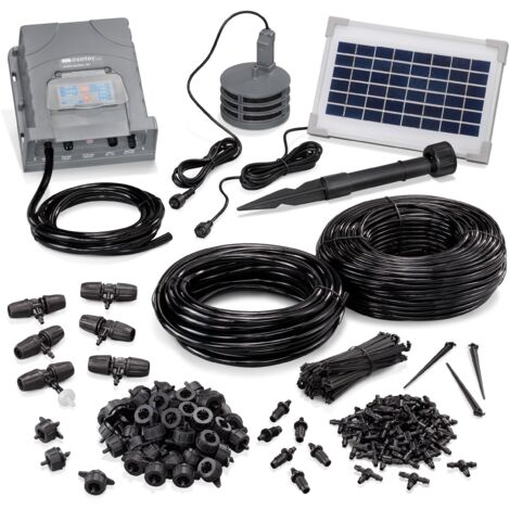 Esotec – Kit d'arrosage goutte à goutte solaire 50 goutteurs – Irrigation automatique – Panneau solaire 12V – 101120
