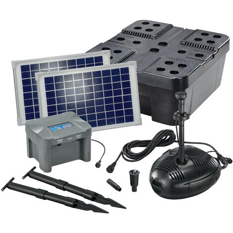 Kit filtre solaire bassin 20/630 + batterie Filtre pompe solaire bassin jardin esotec 101073