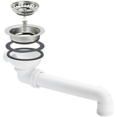 Viega – Ablaufventilset 7139.15 – Kunststoff – Überlaufanschluss – Edelstahl Körbchen herausnehmbar – Ablaufbogen 90° – Ventiloberteil Edelstahl (1/2)