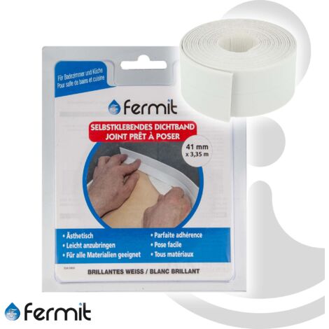 Fermit Abdichtband Wanne Dusche Spüle, hochelastisch, wasserdicht, vorgeformt 40 mm x 3,35 m - 23042