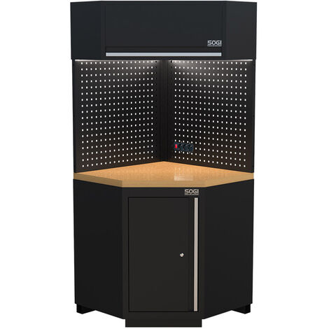 Angolo completo autoportante in lamiera SOGI ARR-OFF-ANG-L per officina e garage - piano in legno - 810x810x2000 mm