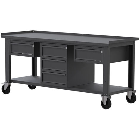 Banco da lavoro con ruote SOGI X3N125AR - 2 m - piano in acciaio - 1 + 3 + 1 cassetti (1/4)