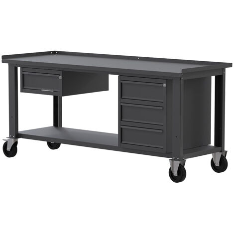 Banco da lavoro con ruote SOGI X3N118AR - 2 m - piano in acciaio - 1 + 3 cassetti (1/4)
