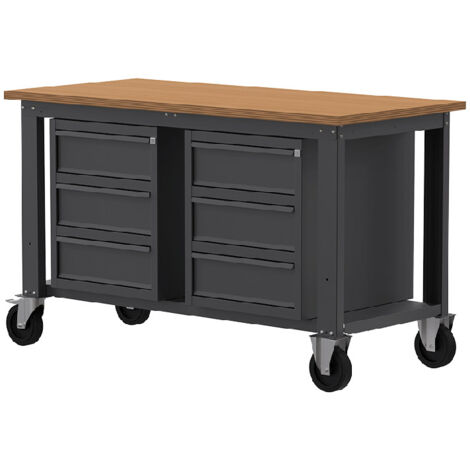 Banco da lavoro con ruote SOGI X3N108LR - 1.5 m - piano in legno - 3 + 3 cassetti (1/4)