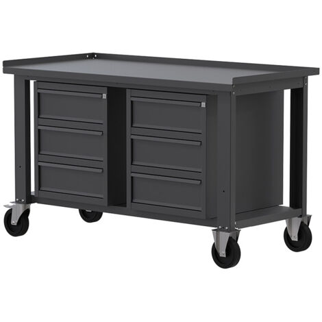 Banco da lavoro con ruote SOGI X3N108AR - 1.5 m - piano in acciaio - 3 + 3 cassetti (1/4)