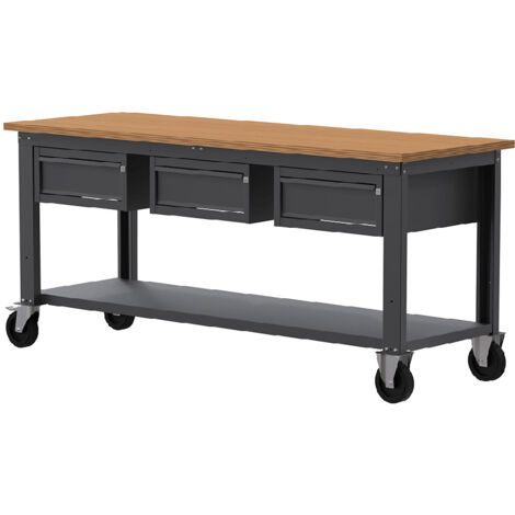 Banco da lavoro con ruote SOGI X3N124LR - 2 m - piano in legno - 1 + 1 + 1 cassetti (1/4)